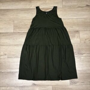 Eileen Fisher Olive Green Sleeveless Tiered Maxi Dress Jersey Sz Small